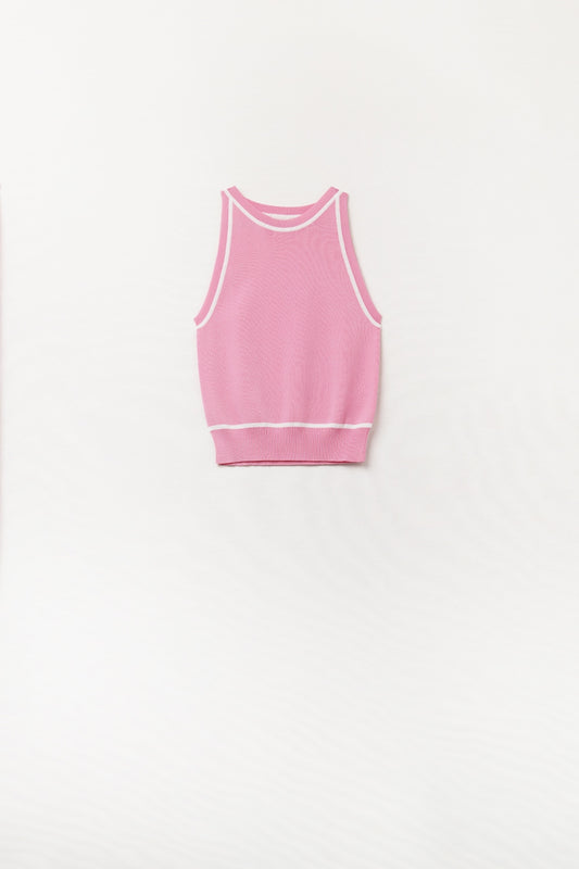 Sleeveless Sweater In Pink Featuring detail White Lines - Tops