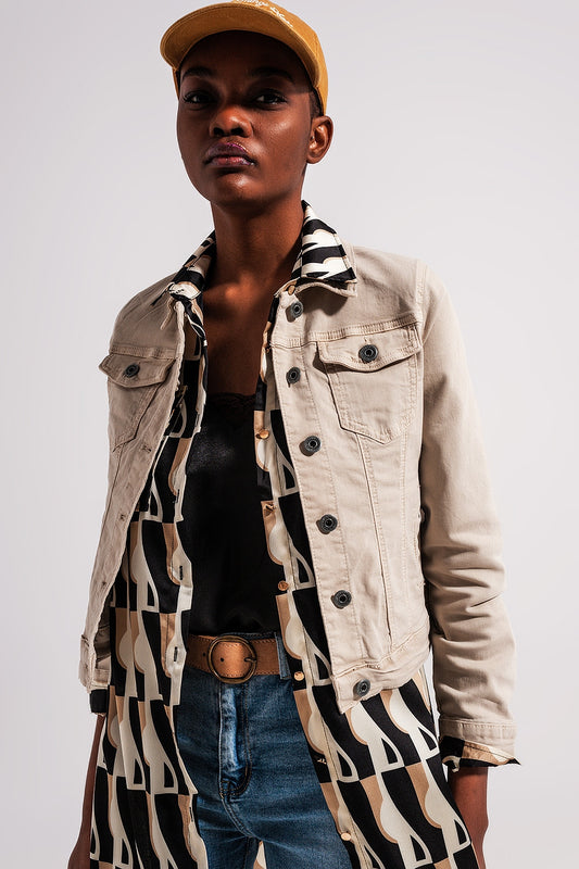 Slim denim trucker jacket in beige - Jackets