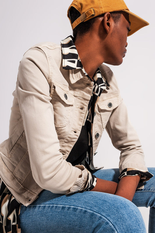 Slim denim trucker jacket in beige - Jackets