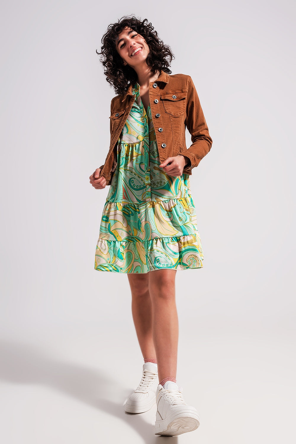 Slim denim trucker jacket in brown Q2 Coats and Jackets BoutiqueLua