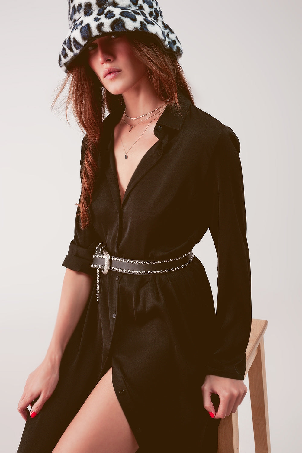 Slouchy plunge shirt maxi dress in black Q2 Dresses BoutiqueLua