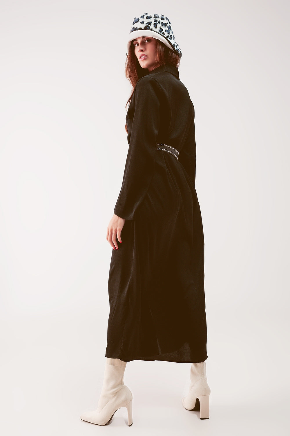 Slouchy plunge shirt maxi dress in black Q2 Dresses BoutiqueLua