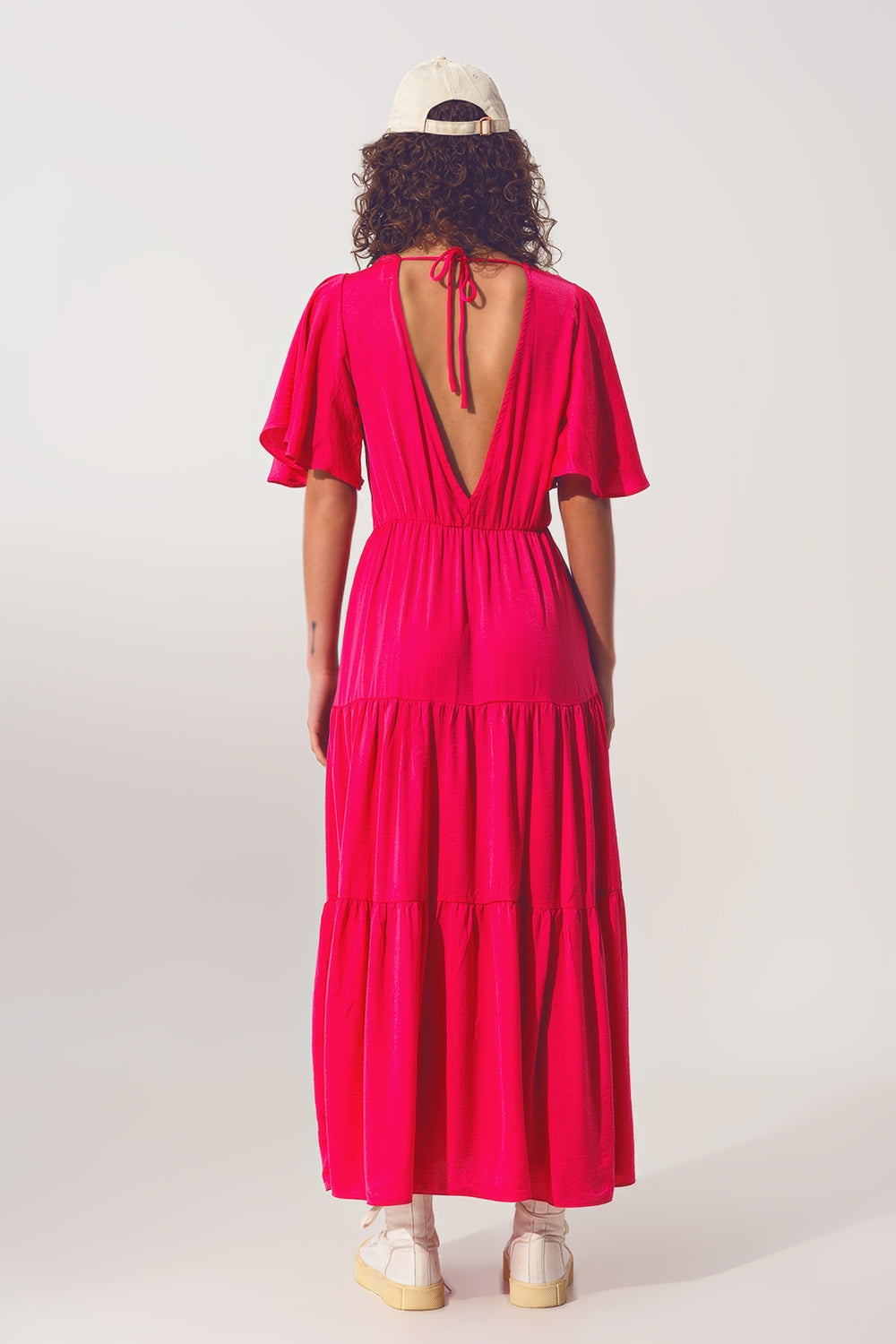 Smock V Neck Maxi Dress in fucsia Q2 Dresses BoutiqueLua