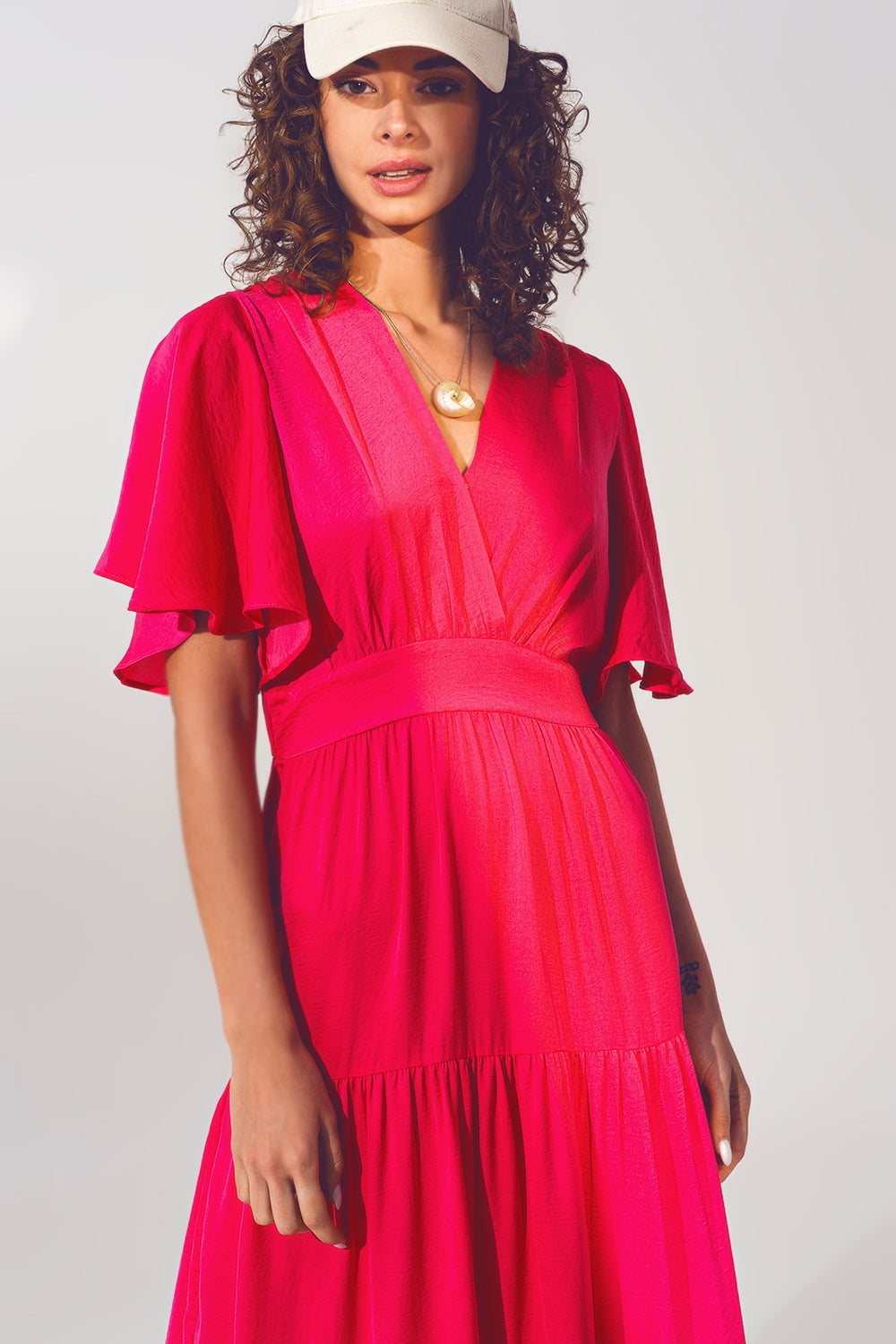 Smock V Neck Maxi Dress in fucsia Q2 Dresses BoutiqueLua