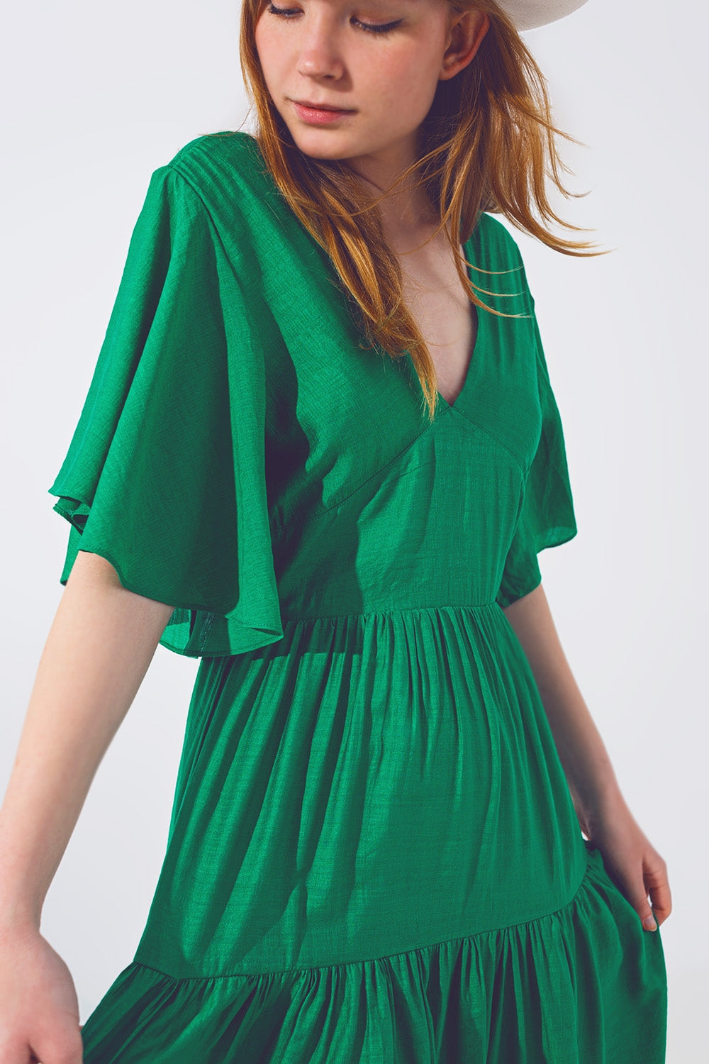 Smock V Neck Maxi Dress in Green Q2 Dresses BoutiqueLua
