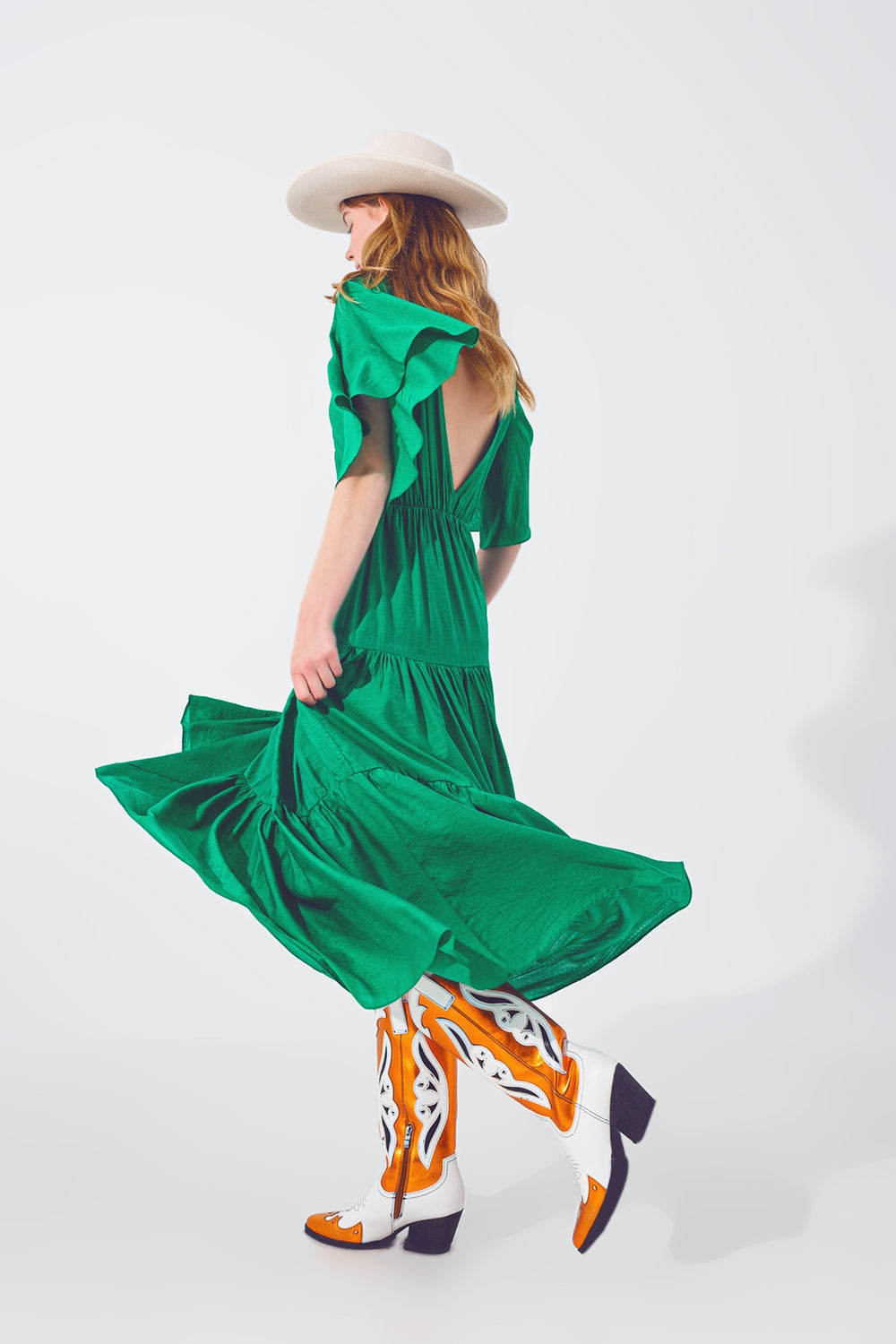 Smock V Neck Maxi Dress in Green Q2 Dresses BoutiqueLua