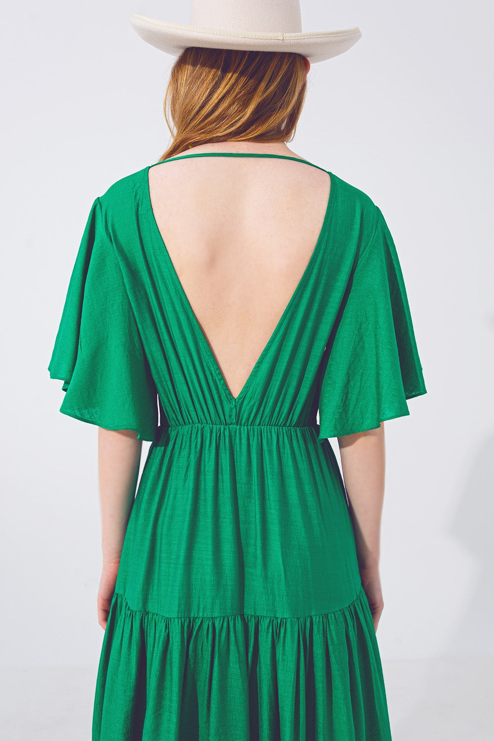 Smock V Neck Maxi Dress in Green Q2 Dresses BoutiqueLua