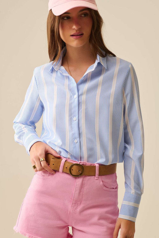 Soft fabric striped shirt in blue and white - Shirts