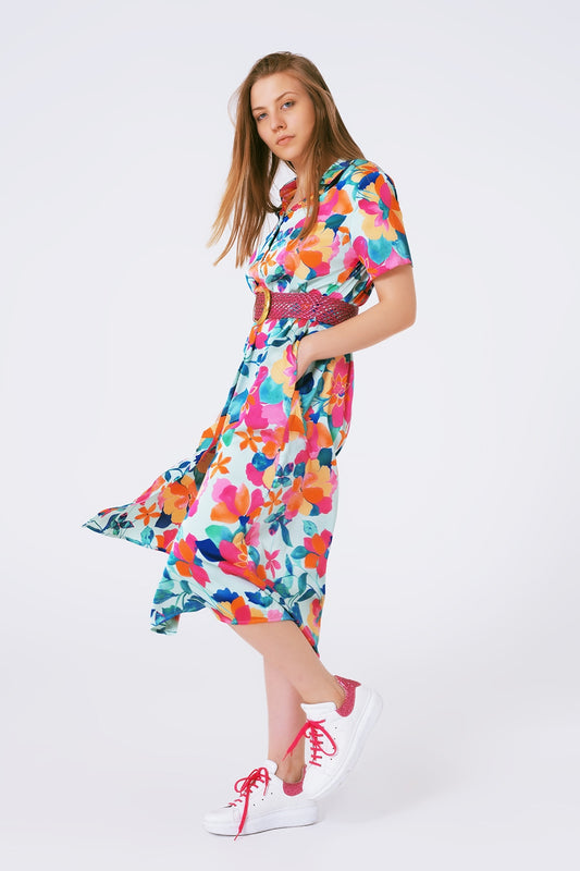 soft satin midi dress with flower print - Dresses