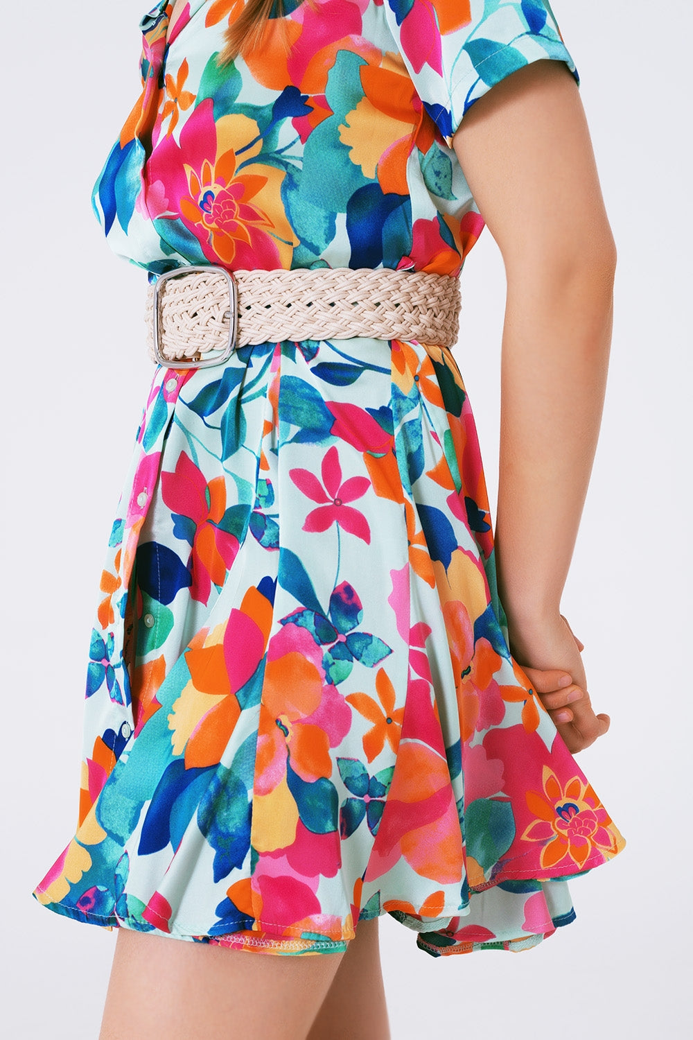 soft satin mini dress with flower print Q2 Dresses BoutiqueLua
