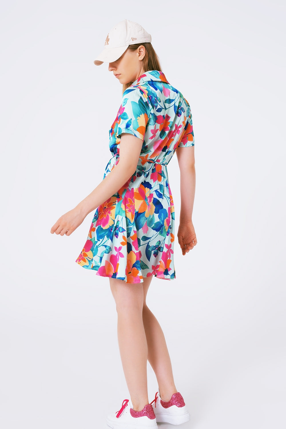 soft satin mini dress with flower print Q2 Dresses BoutiqueLua