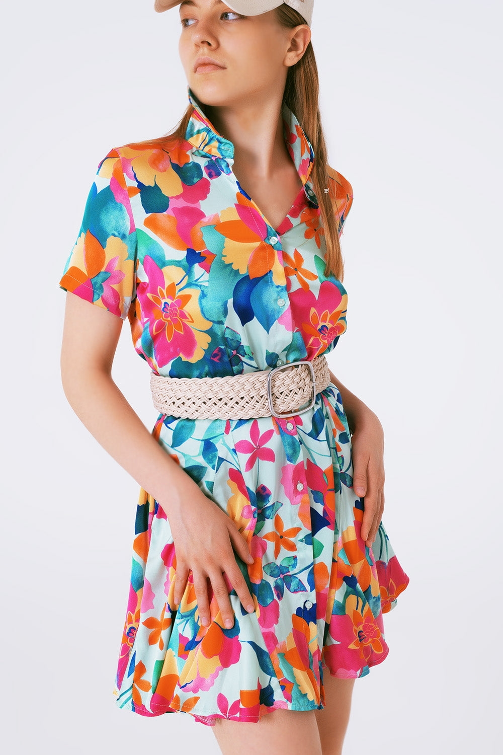 soft satin mini dress with flower print Q2 Dresses BoutiqueLua