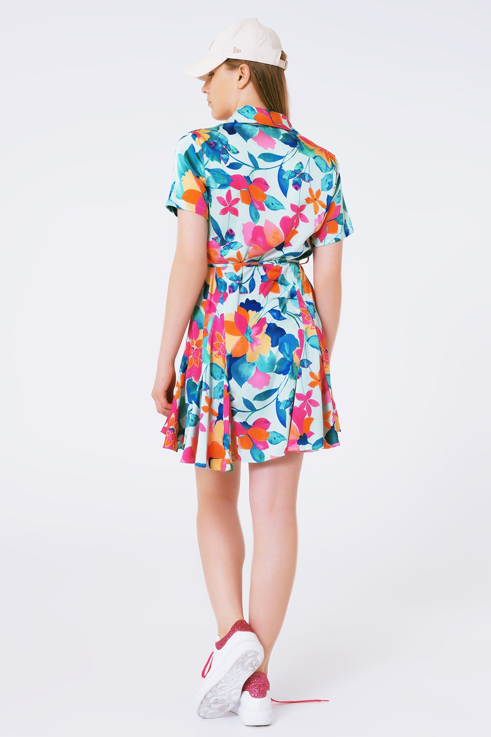 soft satin mini dress with flower print Q2 Dresses BoutiqueLua