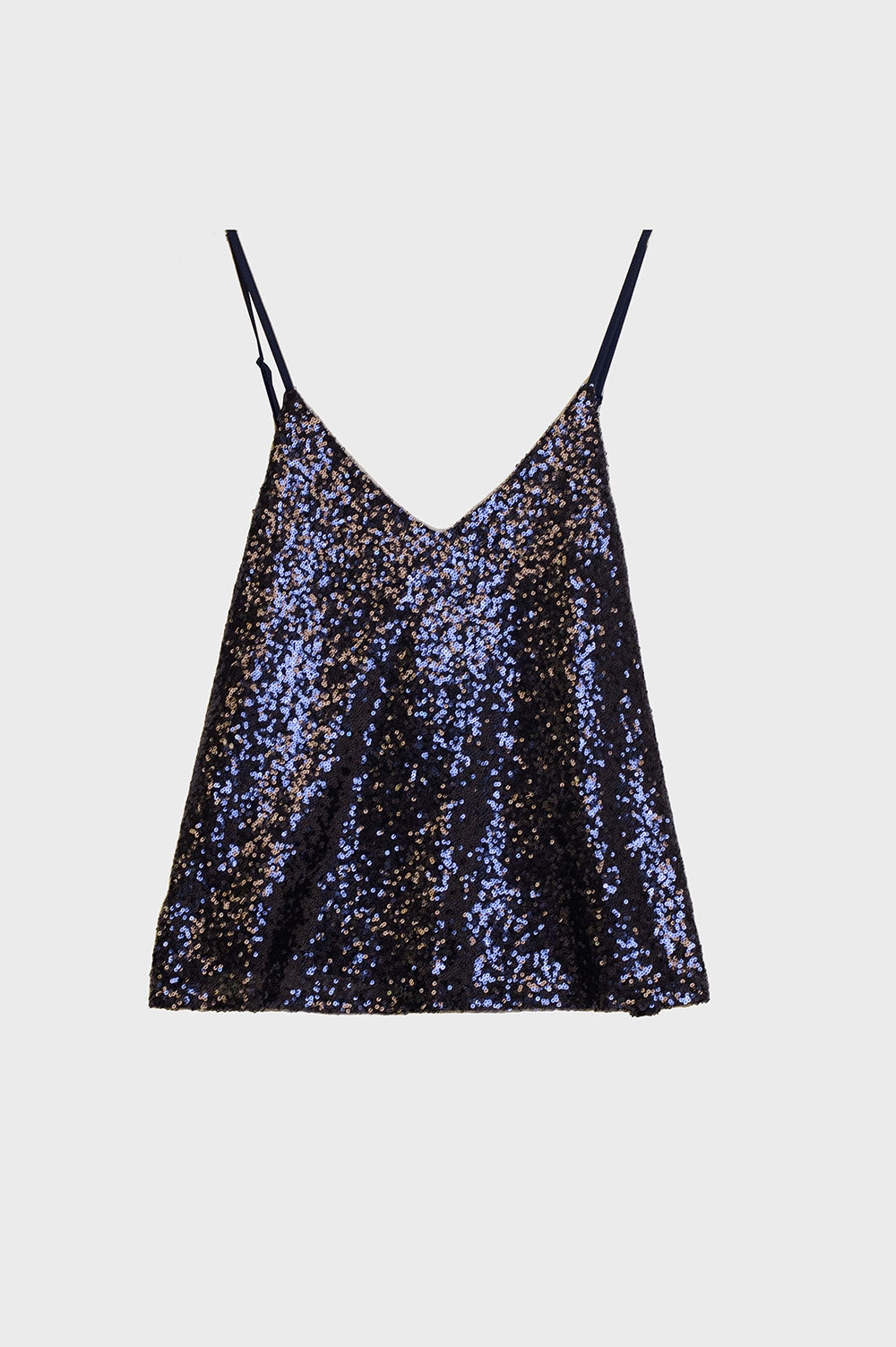 Spaguetti Strap Top With Deep V-Neckline In Navy Sequins Q2 Tops BoutiqueLua