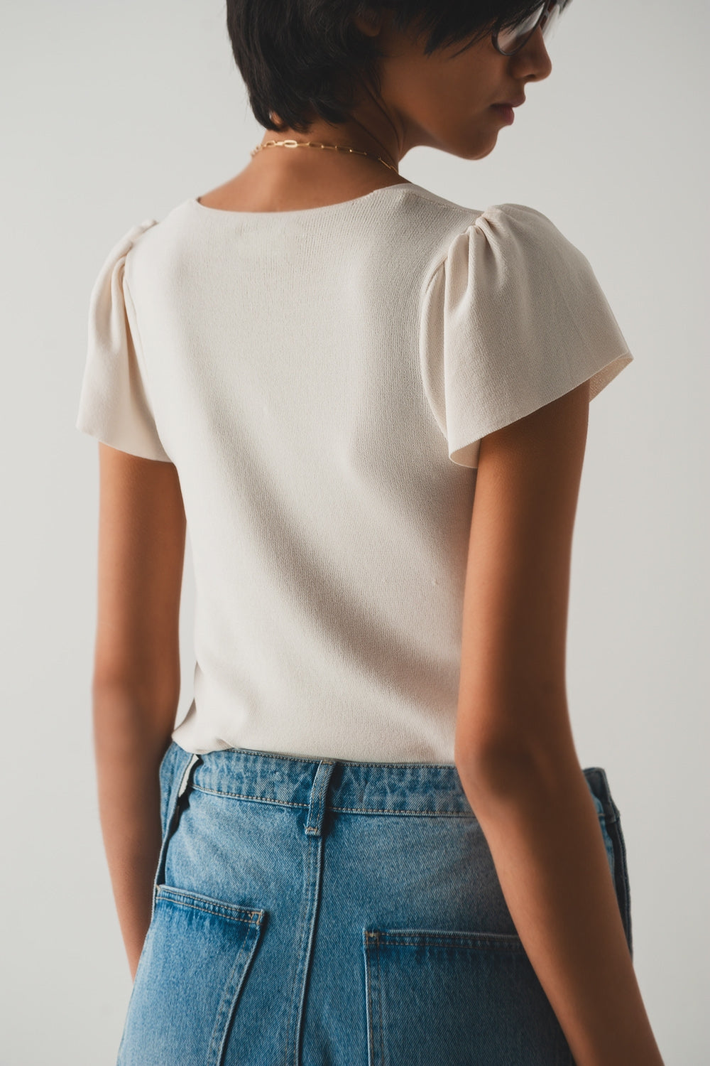 square neck puff sleeve sweater in cream Q2 Sweaters BoutiqueLua
