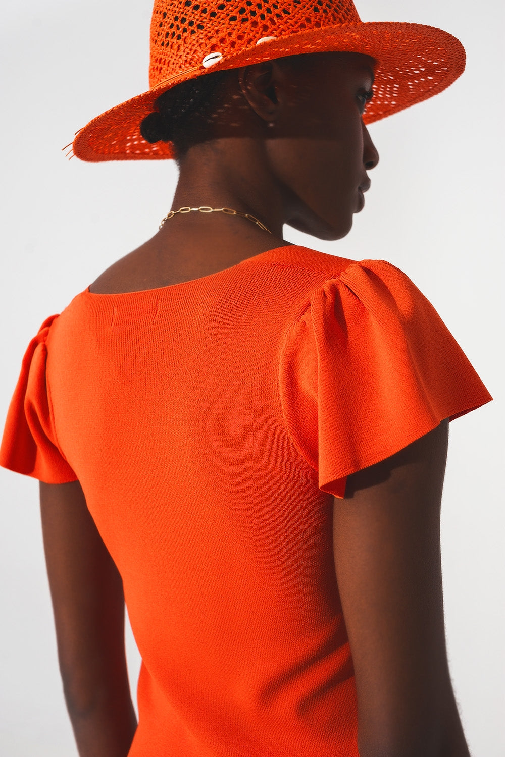 square neck puff sleeve sweater in orange Q2 Sweaters BoutiqueLua