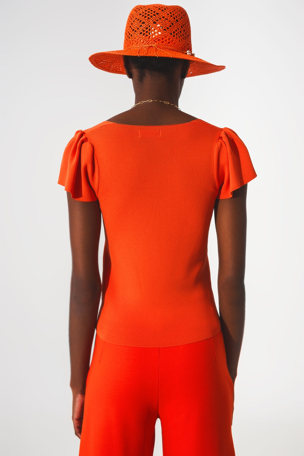 square neck puff sleeve sweater in orange Q2 Sweaters BoutiqueLua