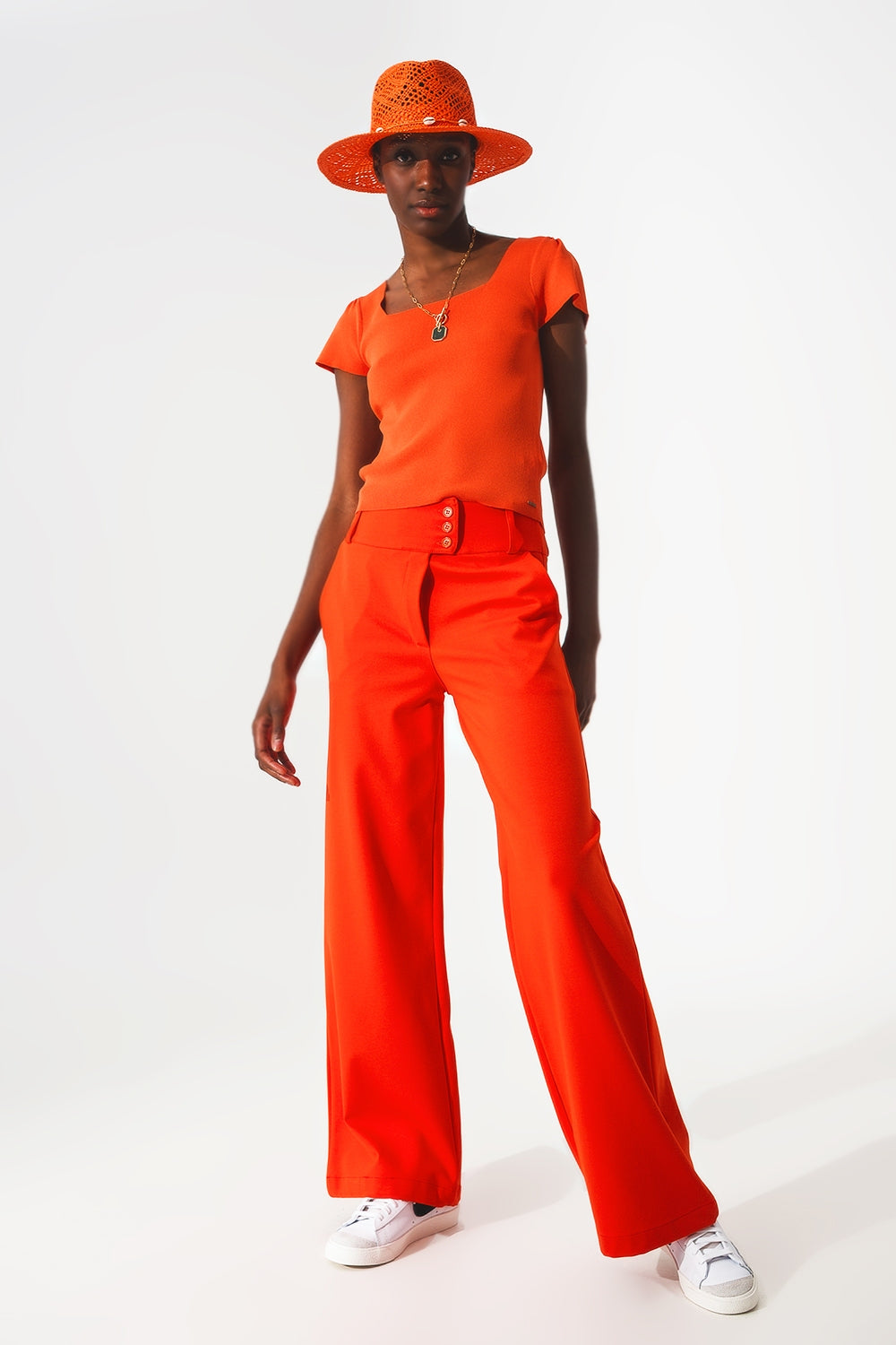 square neck puff sleeve sweater in orange Q2 Sweaters BoutiqueLua