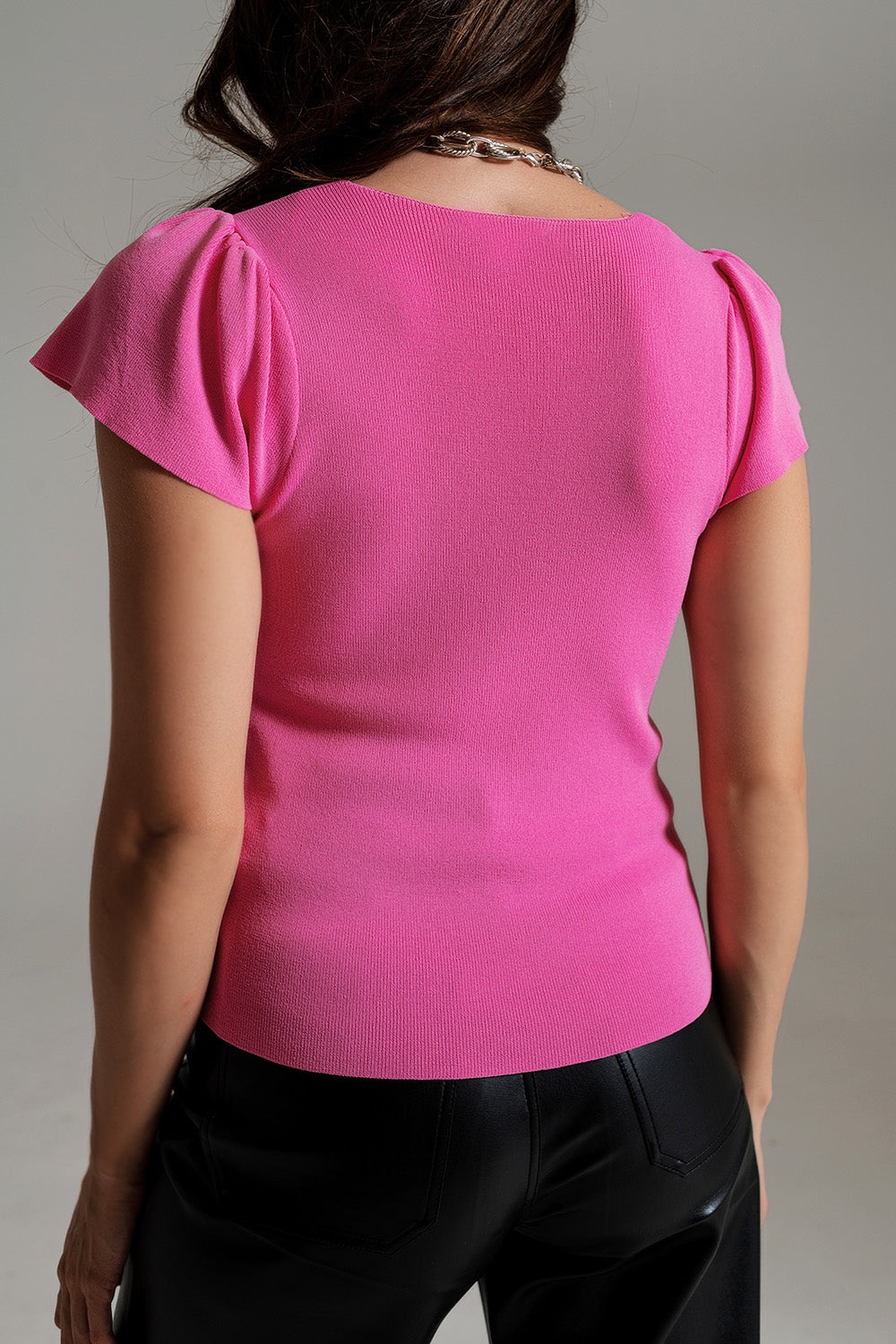 square neck puff sleeve sweater in pink Q2 Sweaters BoutiqueLua
