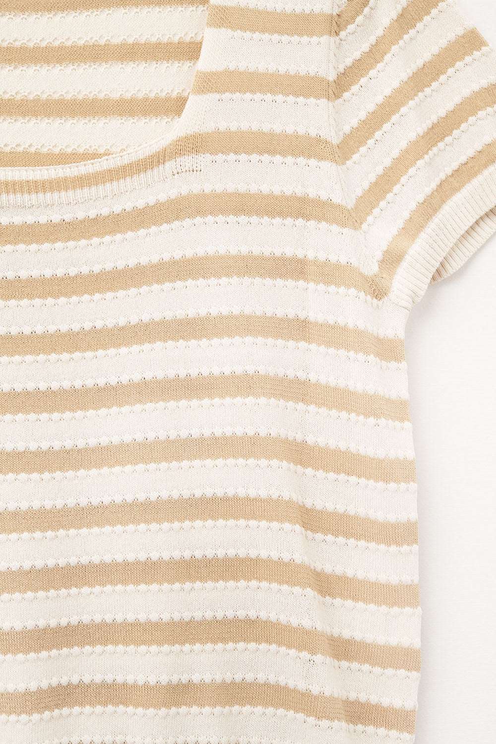 Square neck Stripped Sweater in beige and camel - T-shirts