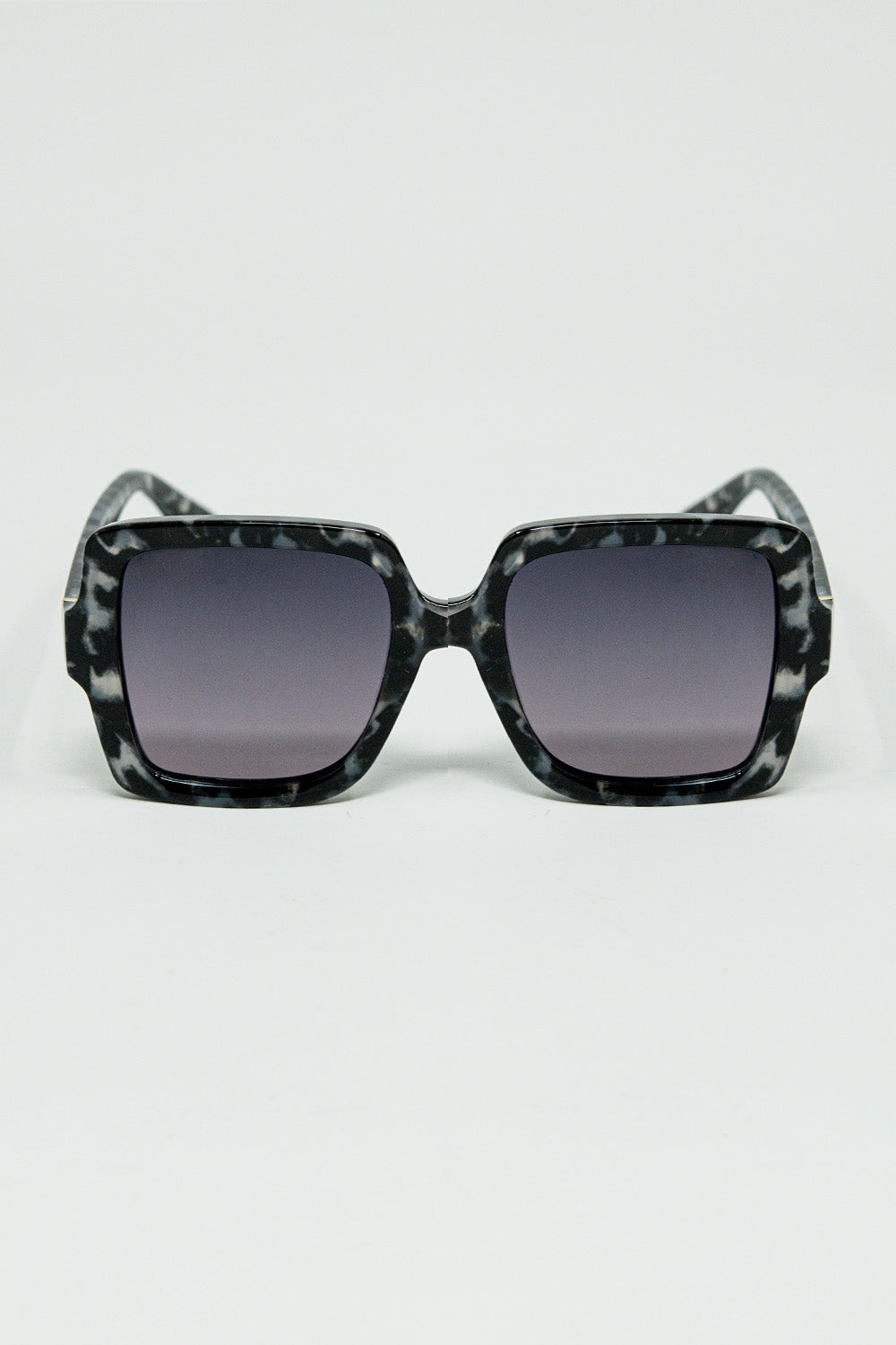 Squared Sunglasses In Black and White Grey Spot Details - Sunglasses