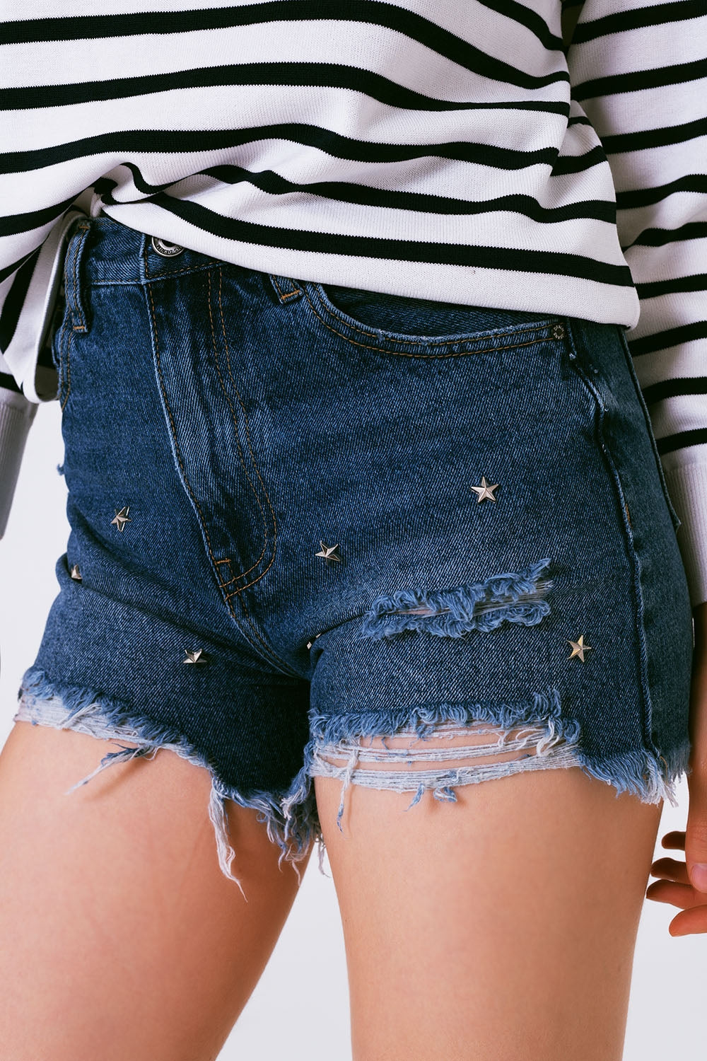 star stud embellishment denim shorts Q2 Jeans BoutiqueLua