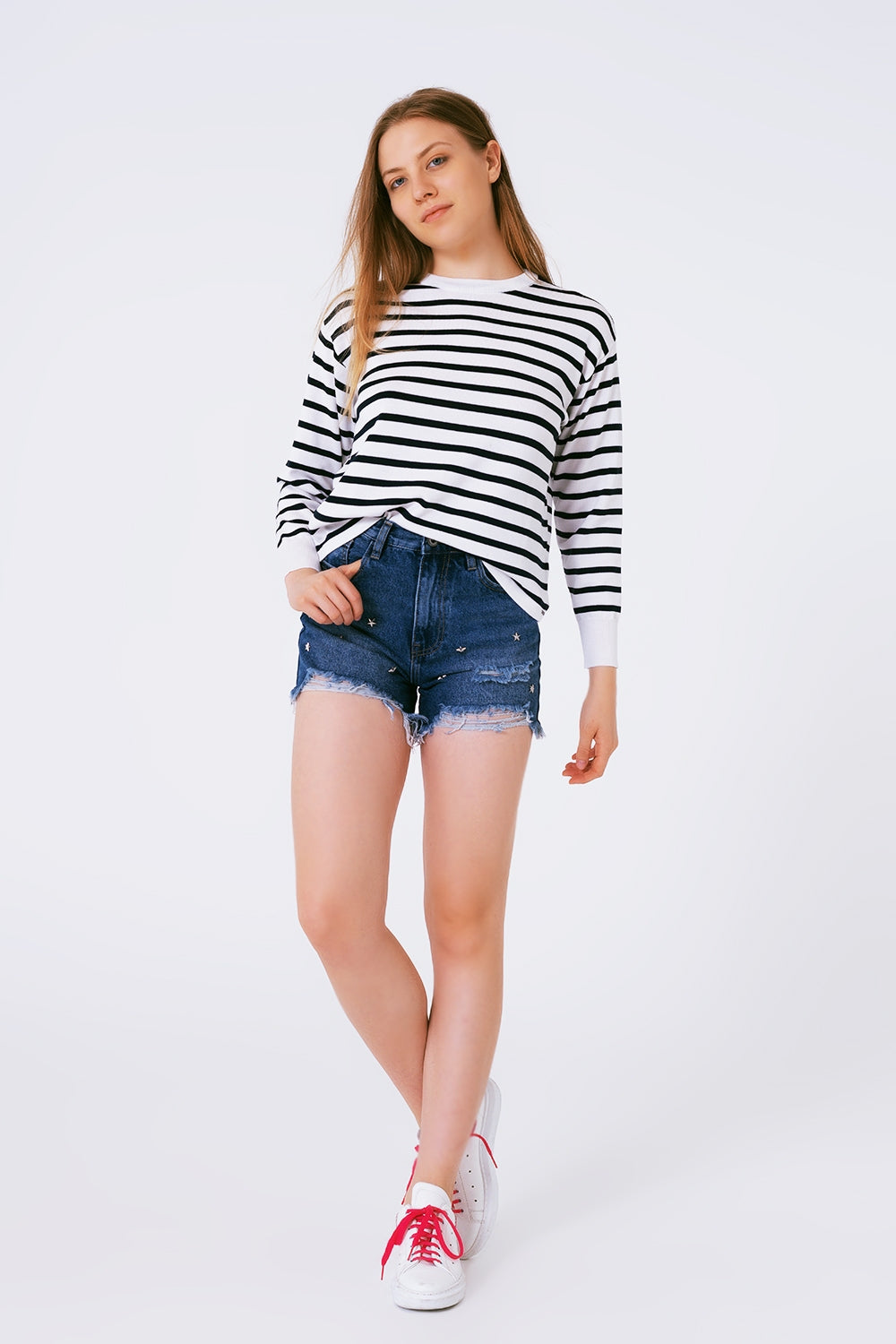 star stud embellishment denim shorts Q2 Jeans BoutiqueLua