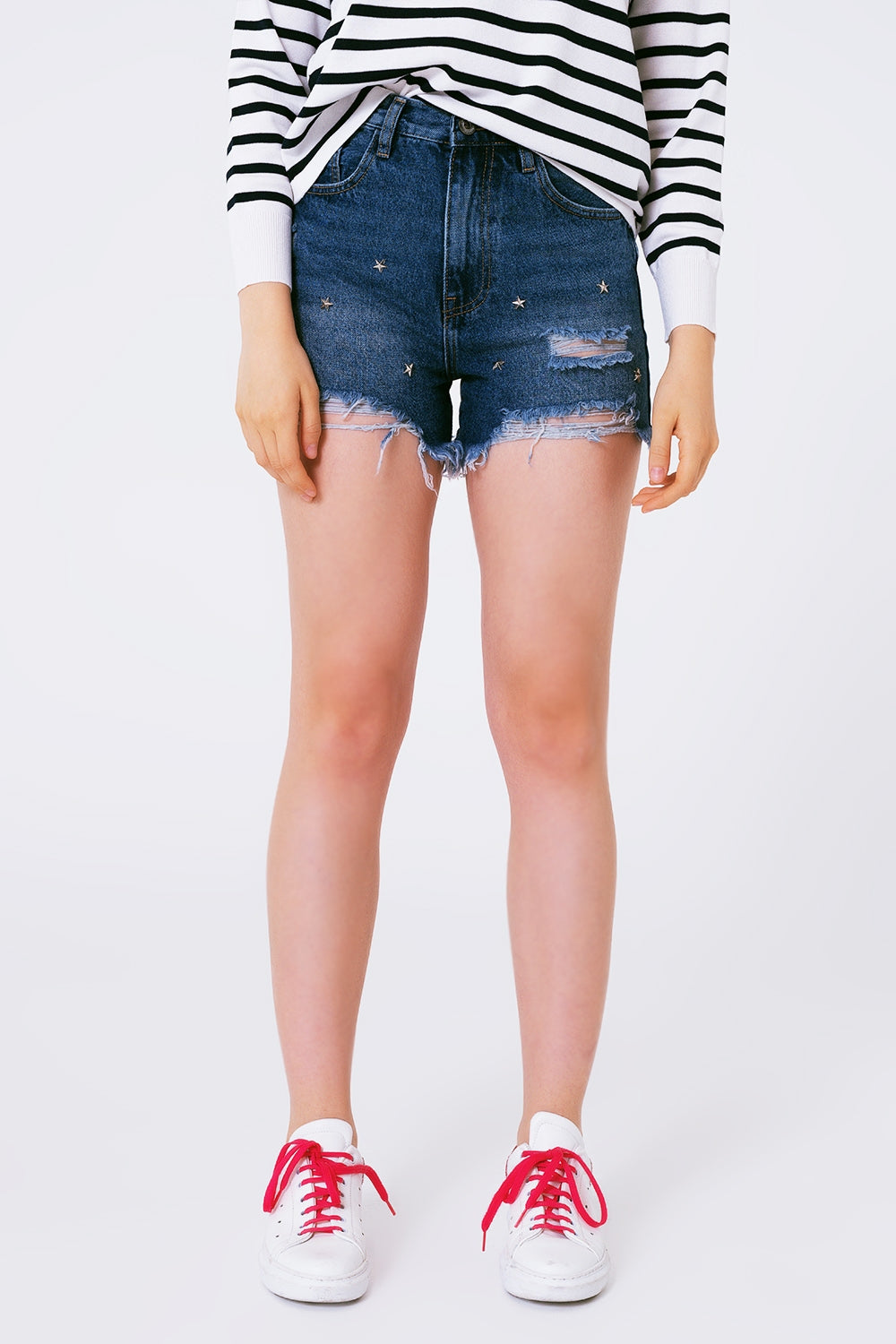 star stud embellishment denim shorts Q2 Jeans BoutiqueLua