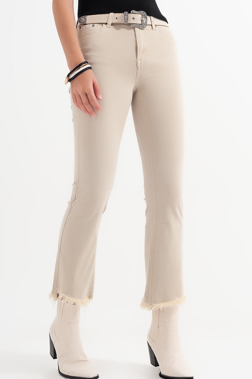 straight jeans in beige with wide ankles - Jeans