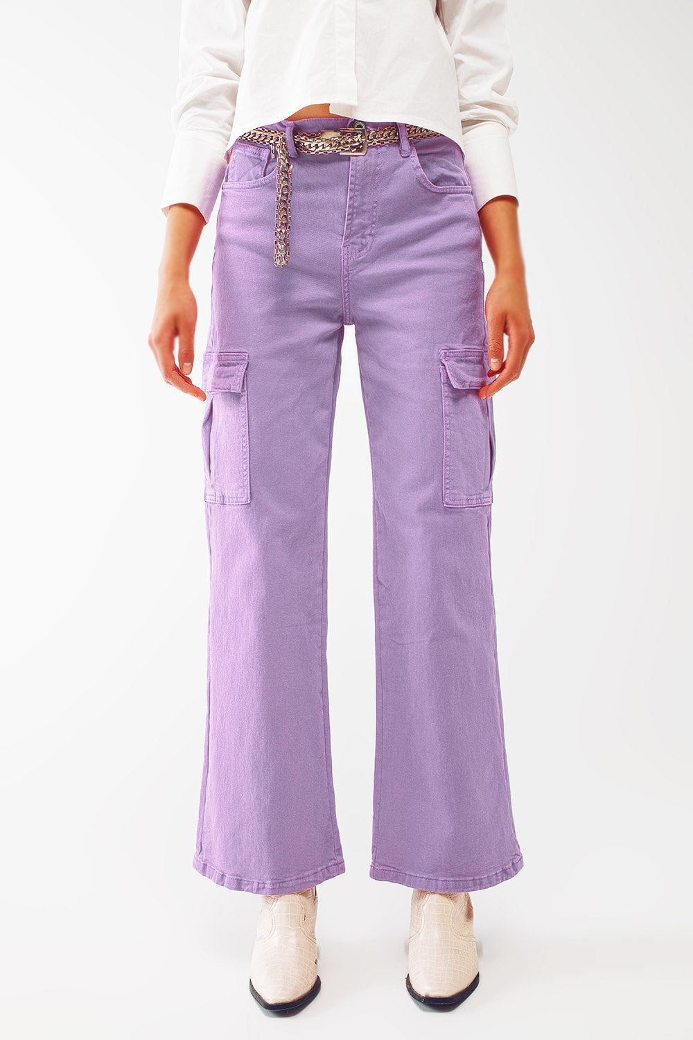 Straight Leg Cargo Jeans in Purple - Jeans