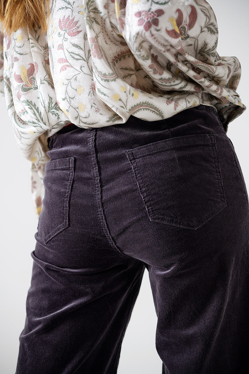 Straight Leg Corduroy Jeans in dark grey with pockets - Jeans