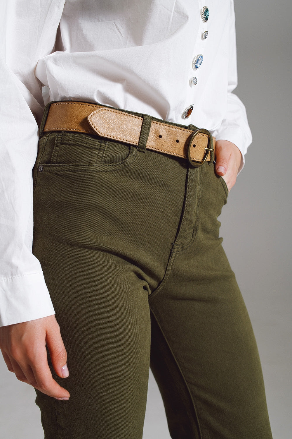 Straight Leg Jeans with Cropped Hem in dark Green - Jeans