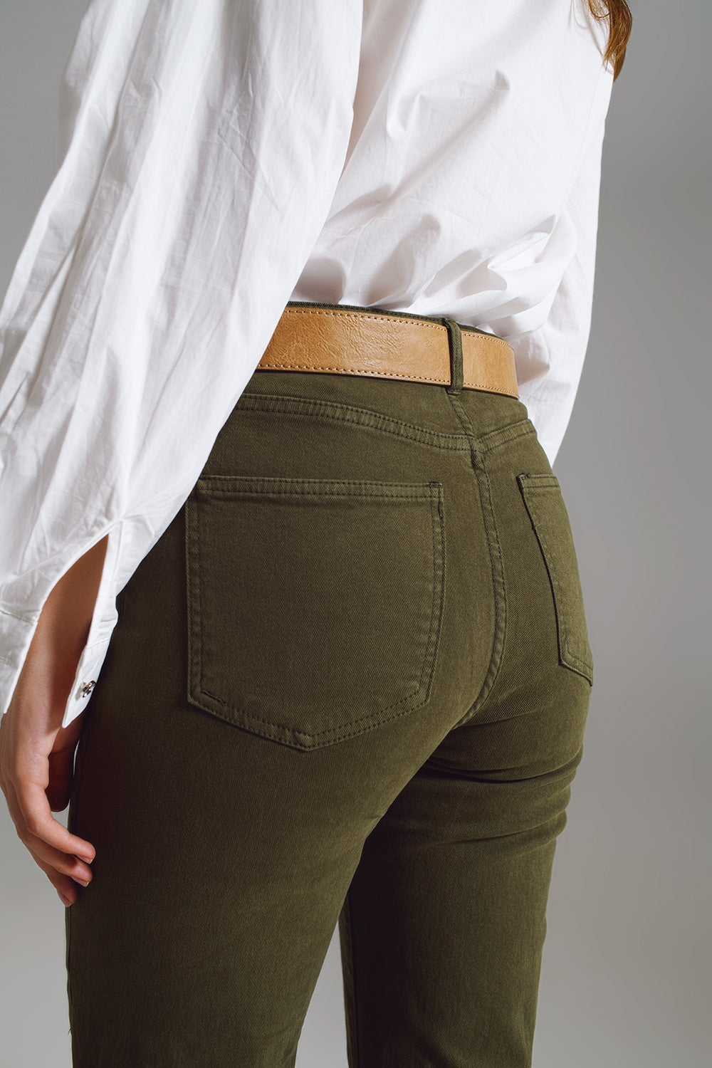 Straight Leg Jeans with Cropped Hem in dark Green - Jeans