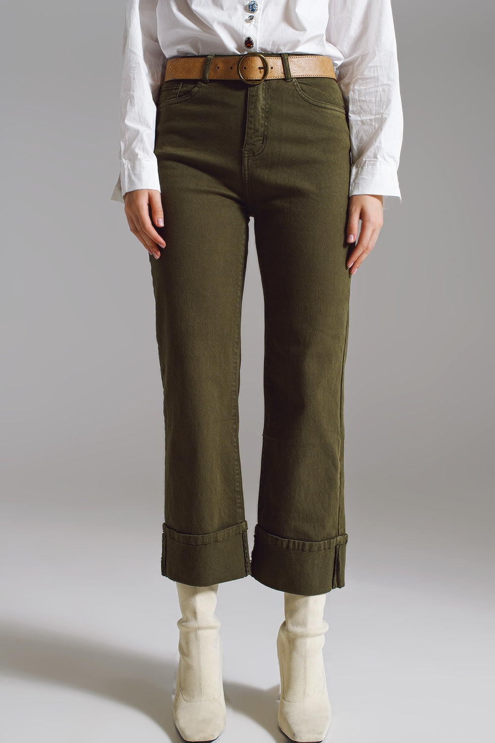 Straight Leg Jeans with Cropped Hem in dark Green - Jeans
