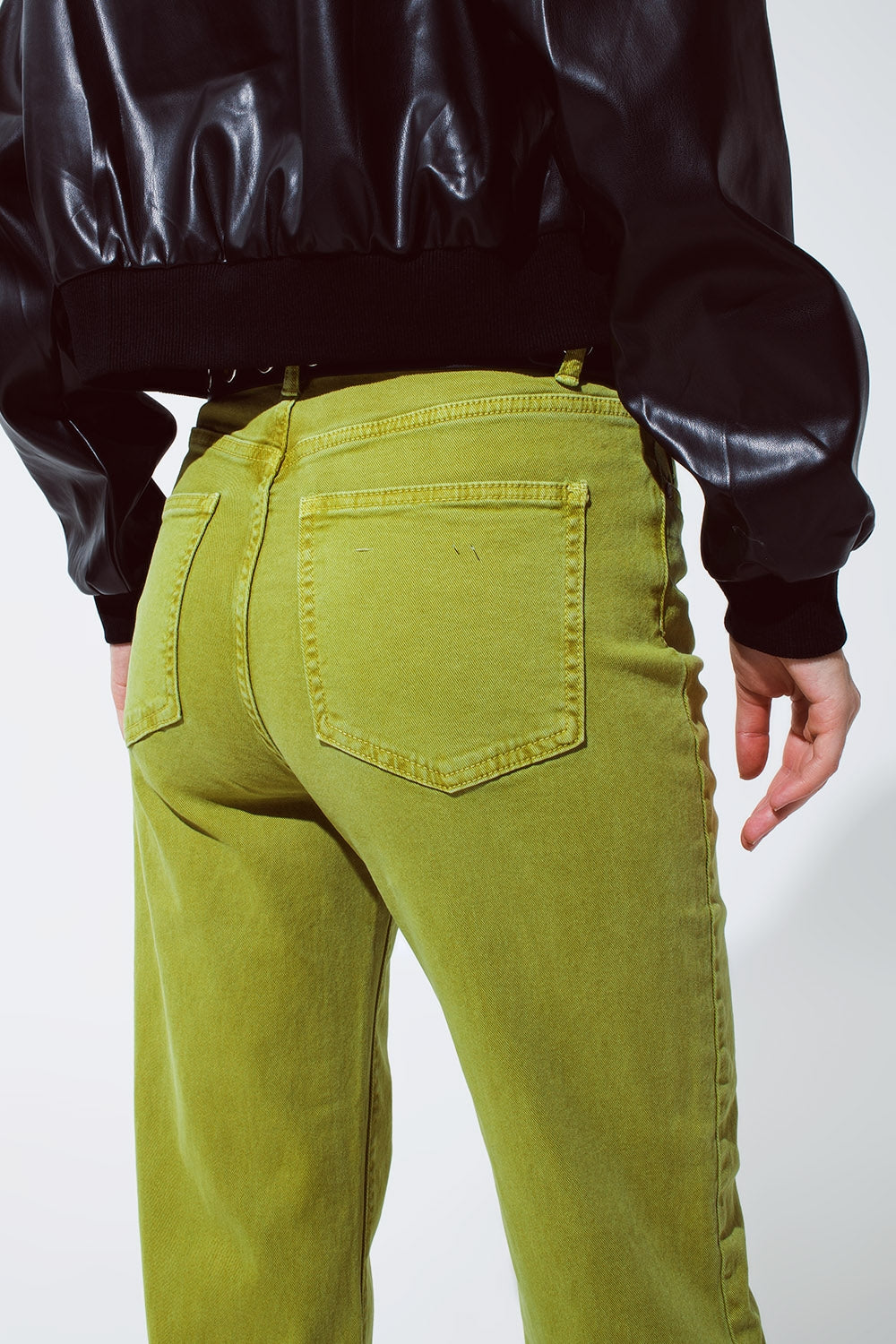 Straight Leg Jeans with Cropped Hem in olive green Q2 Jeans BoutiqueLua