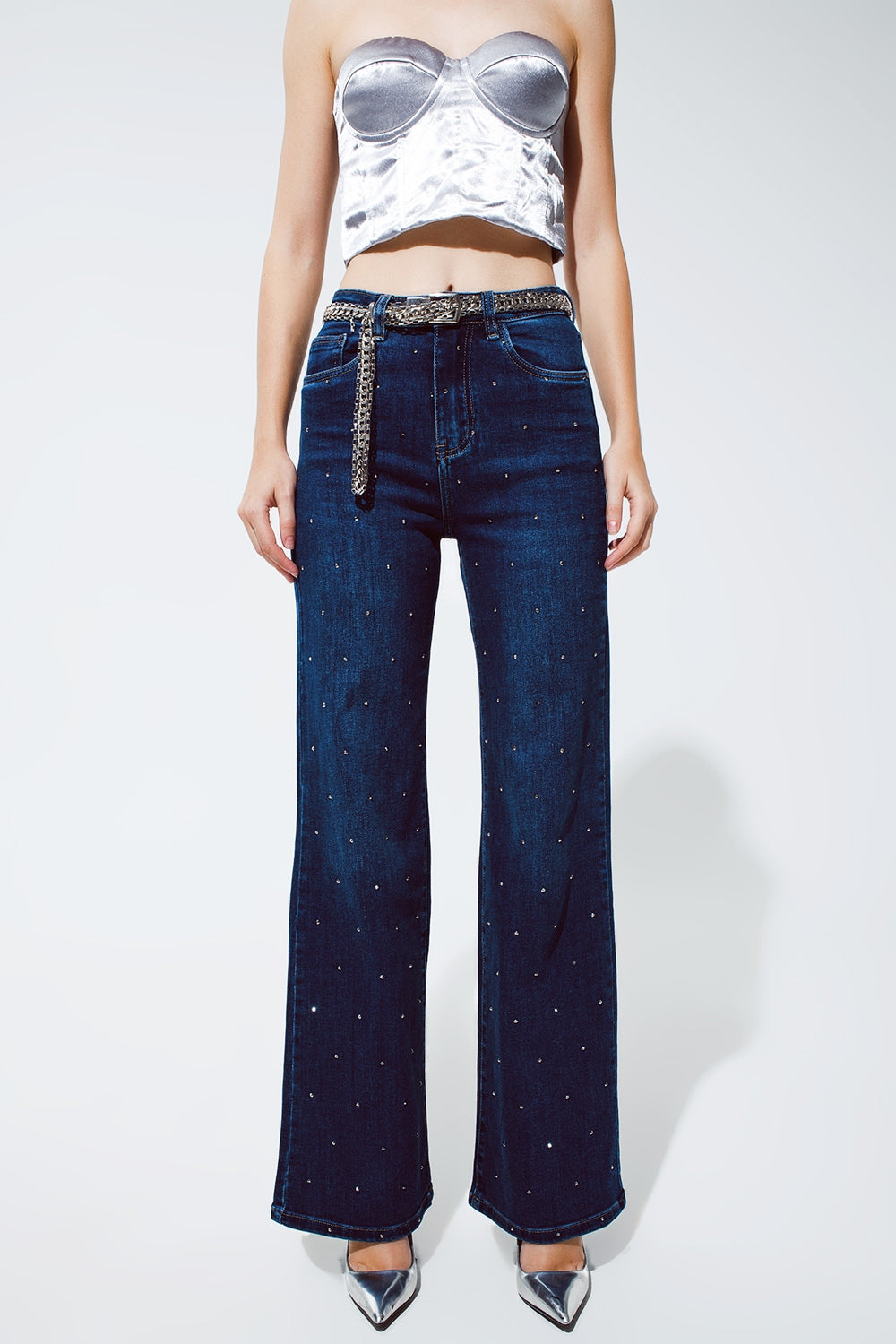 Straight Leg Jeans with strass detail in Blue - Jeans