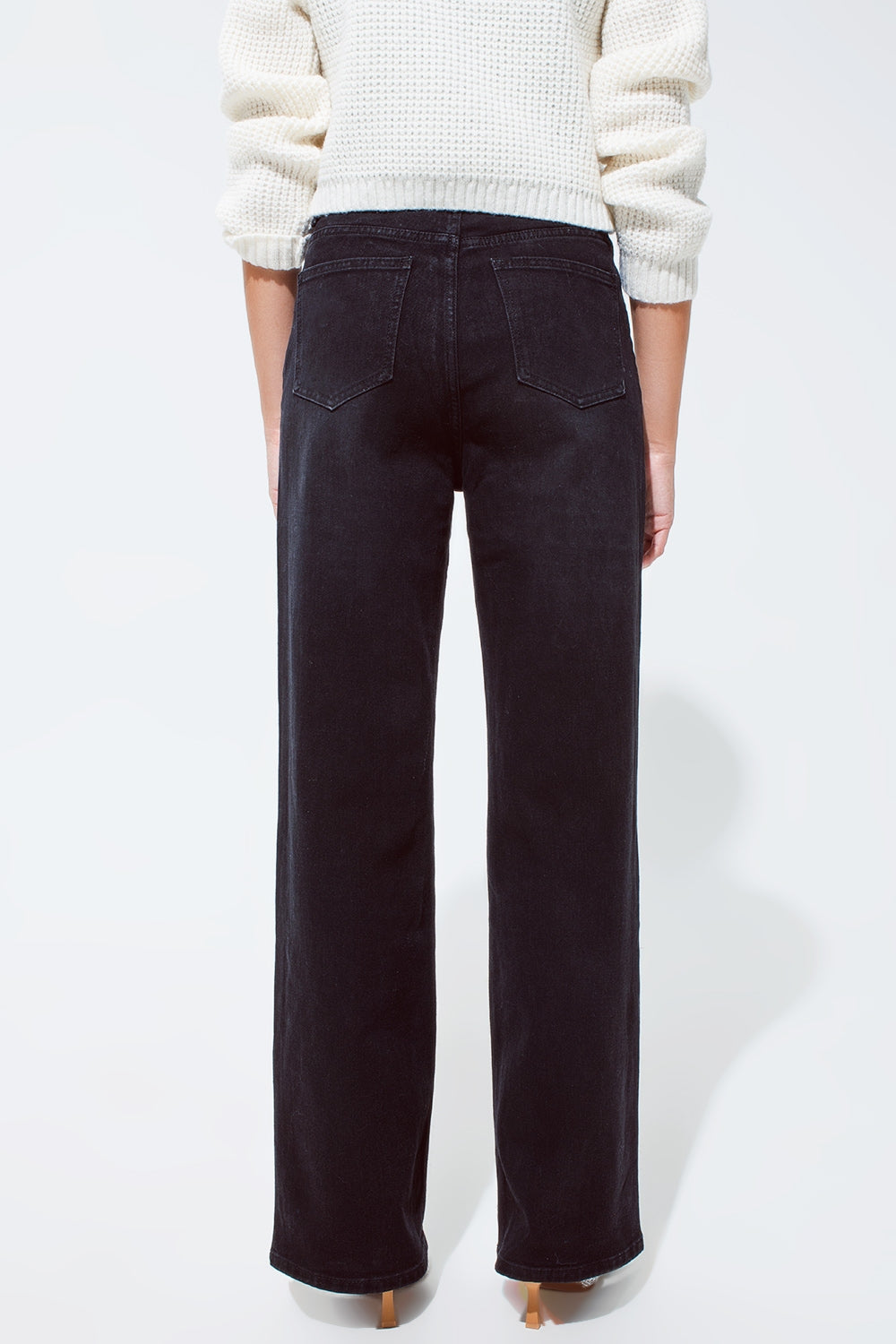 Straight leg Jeans with Waist Stitching Detail in Black - Jeans