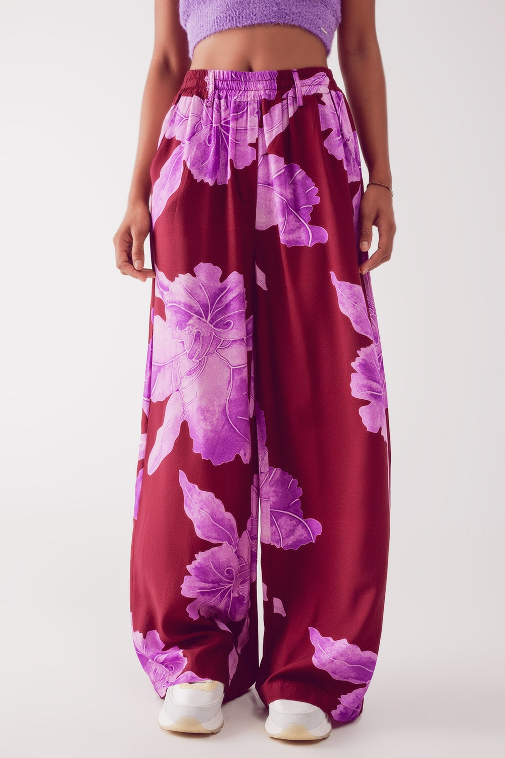 Straight leg pants in fuchsia abstract flower - Pants