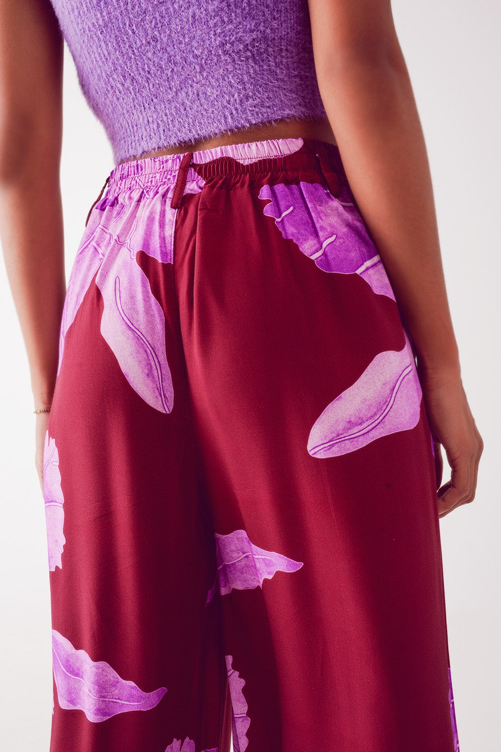 Straight leg pants in fuchsia abstract flower - Pants