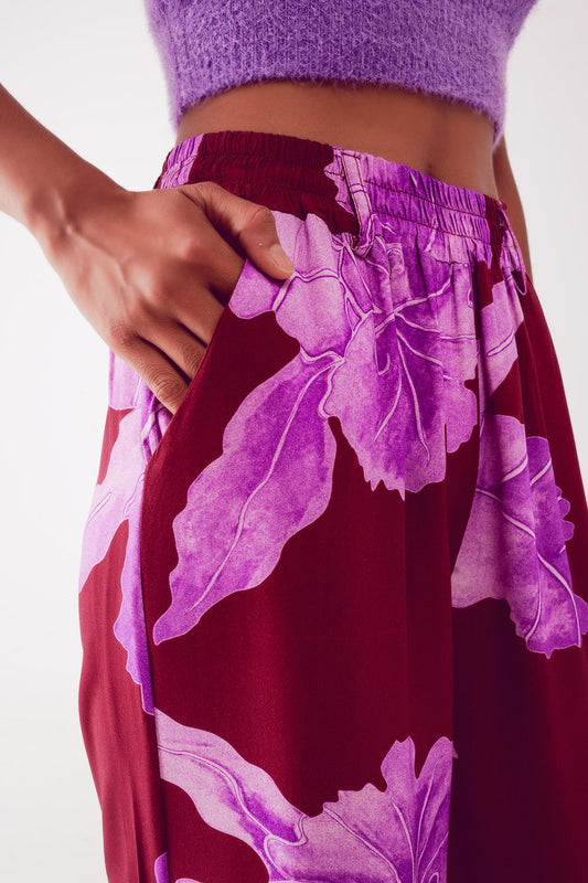 Straight leg pants in fuchsia abstract flower - Pants