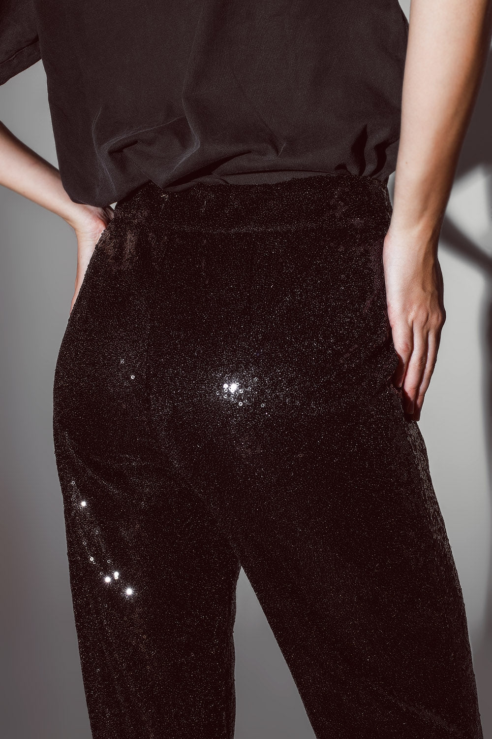 Straight Leg Sequin Pants in Black Q2 Pants BoutiqueLua