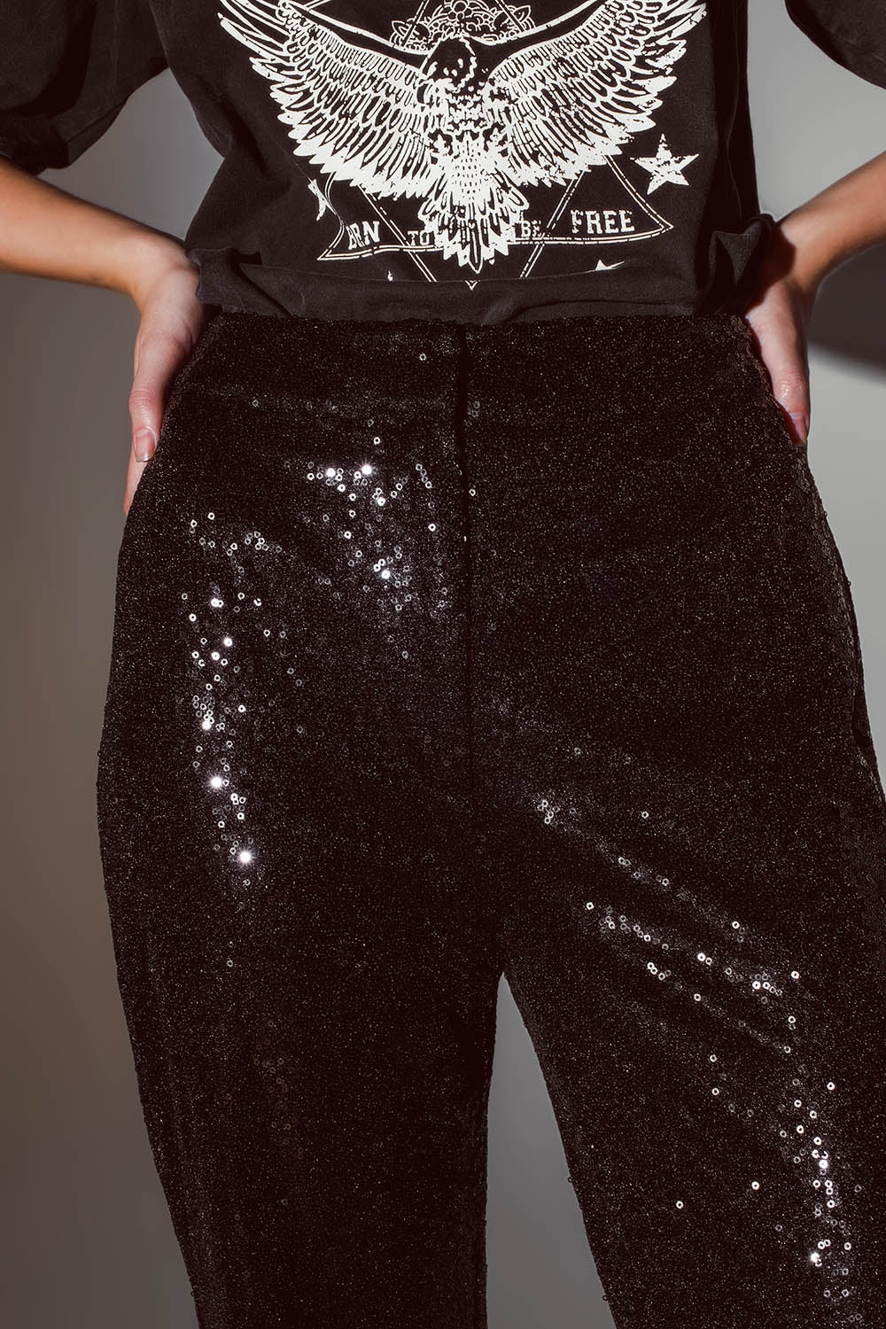 Straight Leg Sequin Pants in Black Q2 Pants BoutiqueLua