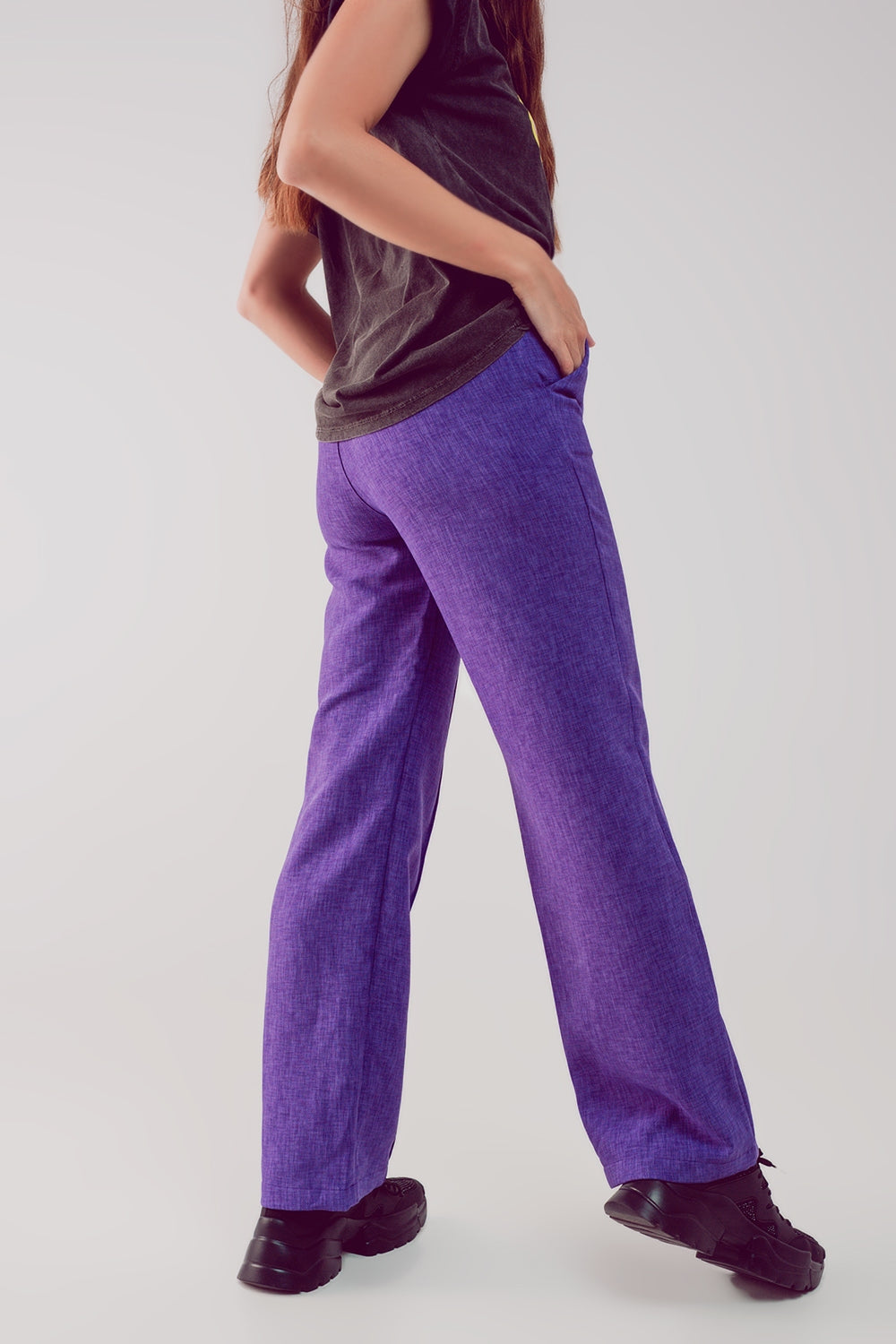 Straight leg tailored pants in purple Q2 Pants BoutiqueLua