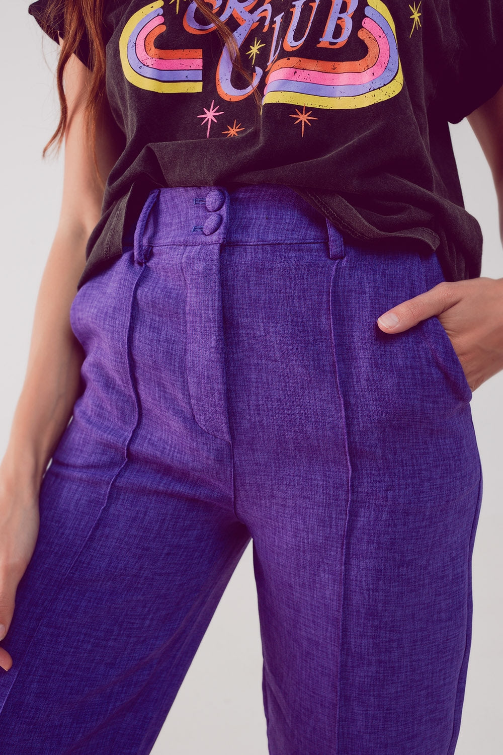Straight leg tailored pants in purple Q2 Pants BoutiqueLua