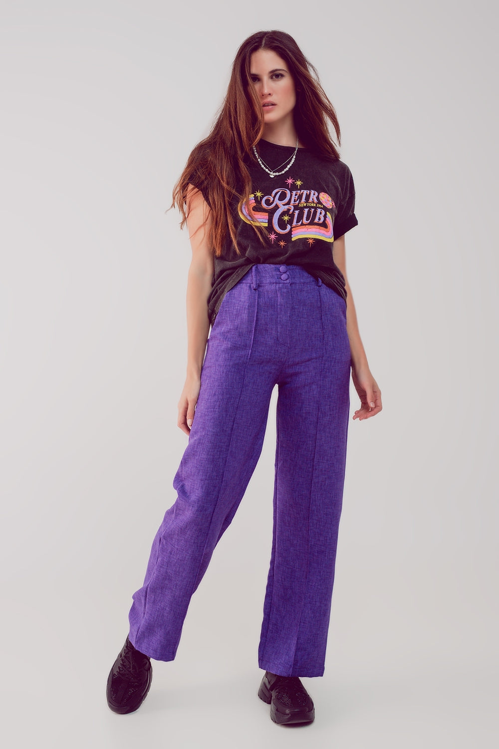 Straight leg tailored pants in purple Q2 Pants BoutiqueLua