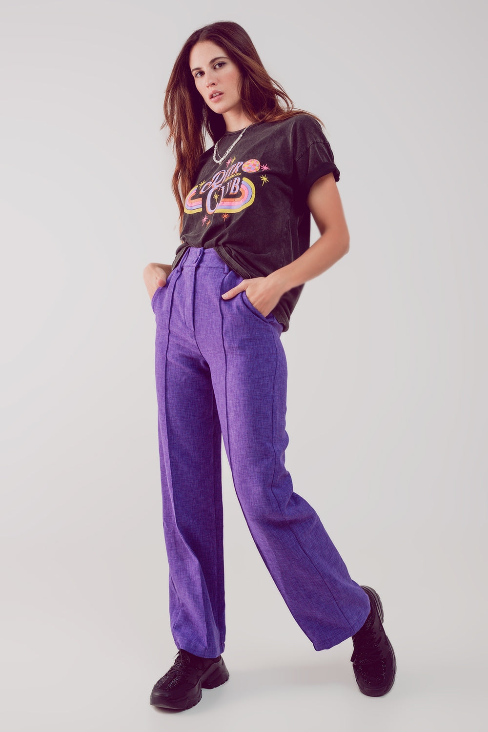 Straight leg tailored pants in purple Q2 Pants BoutiqueLua