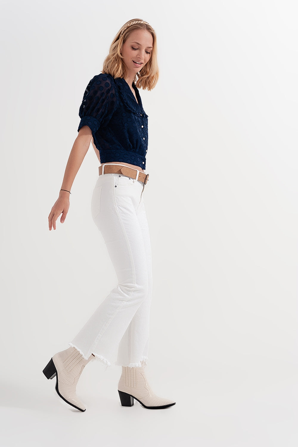 straight Pants in white with wide ankles - Trousers