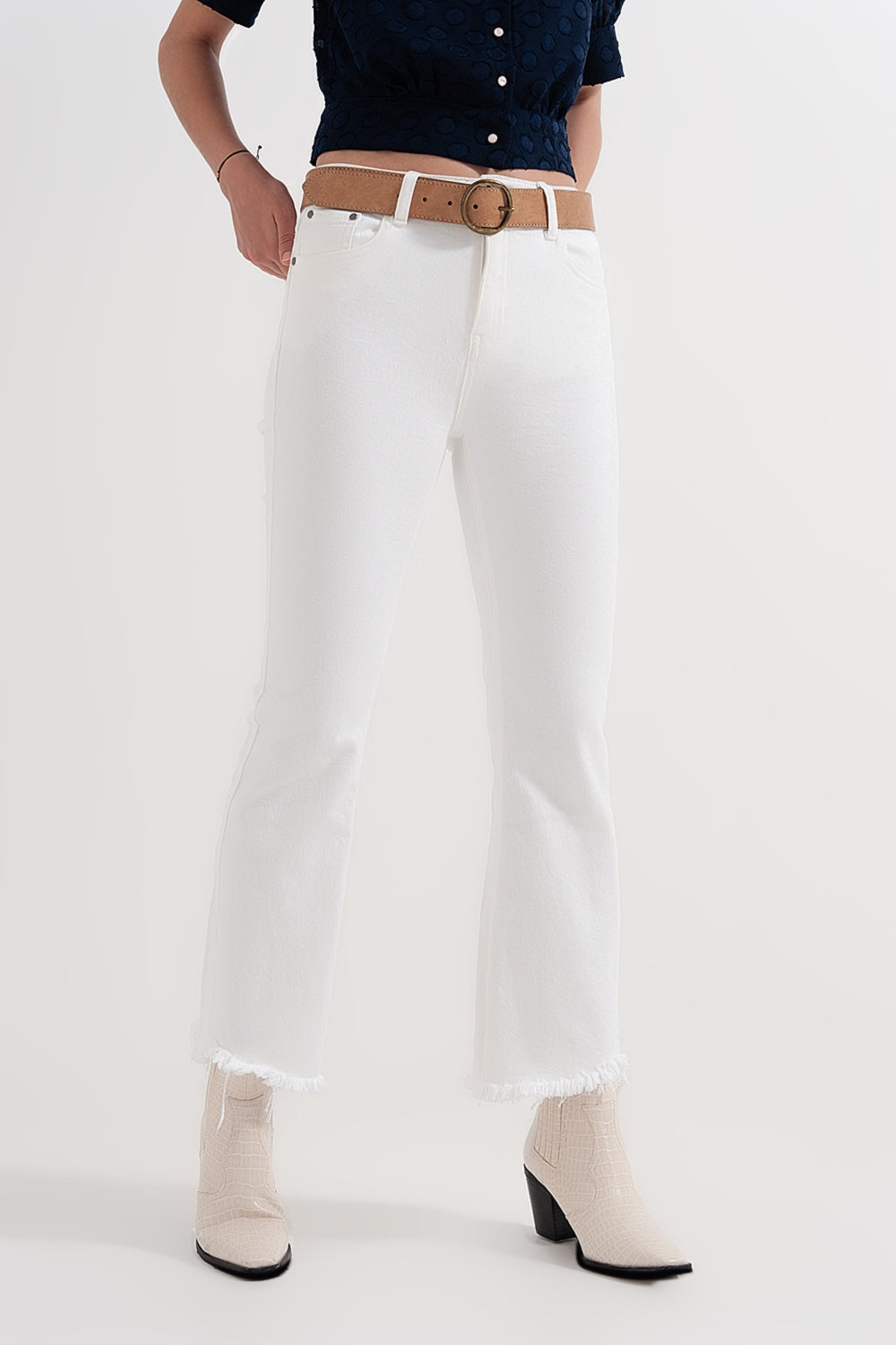 straight Pants in white with wide ankles - Trousers