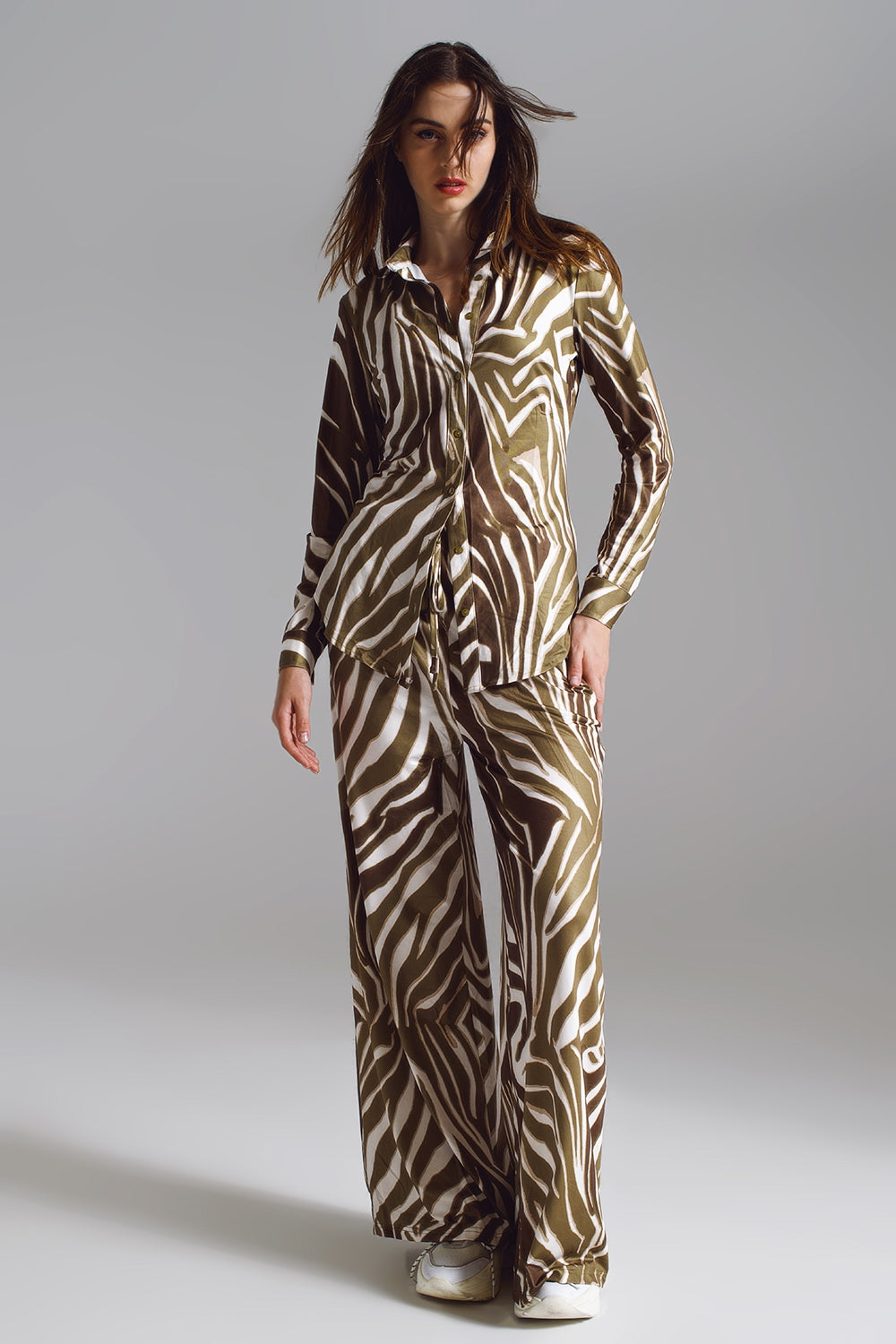 Straight Pants with zebra print in Olive Green and White Q2 Pants BoutiqueLua
