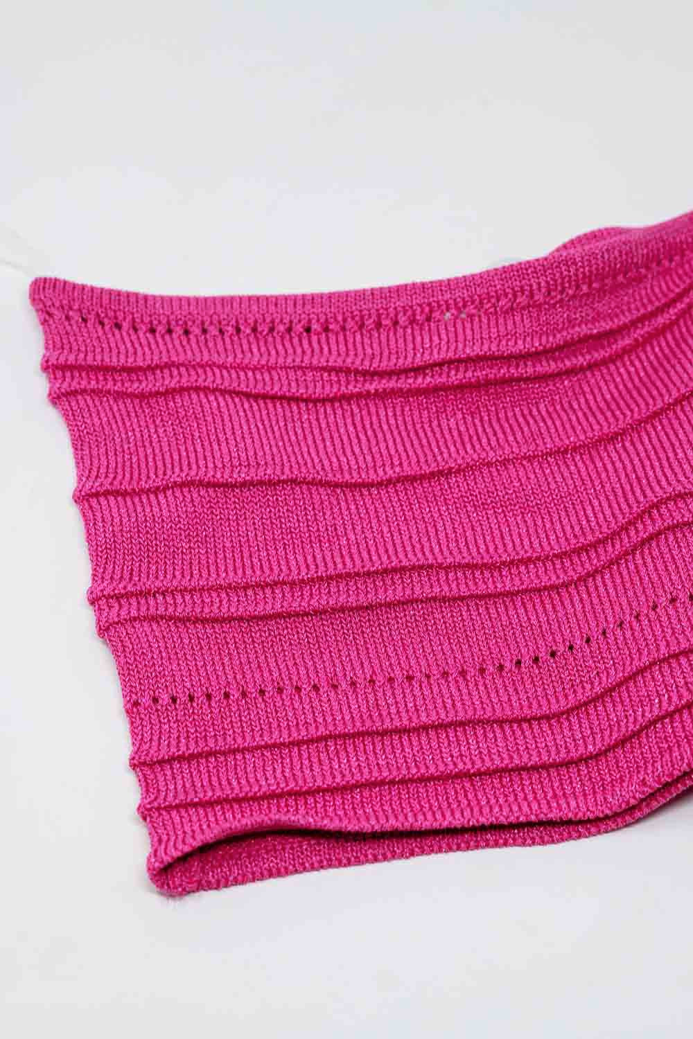 Strapless Knitted bodycon Top In Fuchsia - Tops